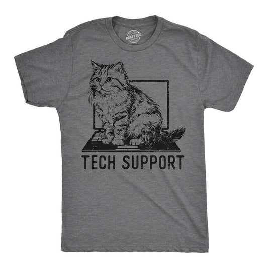 Mens Tech Support Funny T Shirts Cute Kitten Graphic Tee for Men Mens Funny T Shirts Cool Tees Soft Stylish Casual Menswear Sarcastic Apparel for Men Funny Cat Short Sleeve Novelty Tees for Guys Dark Grey