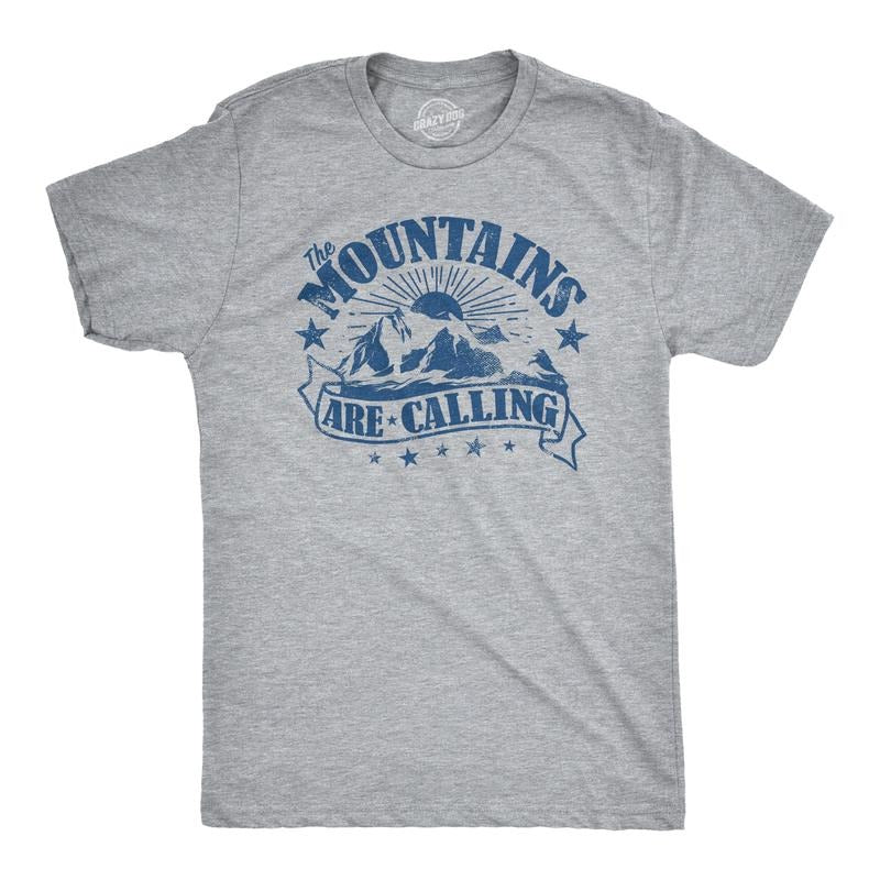 Mens The Mountains Are Calling Cool Sunset Vintage Rockies Funny Hiking Nature T shirt Mens Funny T Shirts Cool Tees Soft Stylish Casual Menswear Vintage Apparel for Men Funny Camping Short Sleeve Light Grey