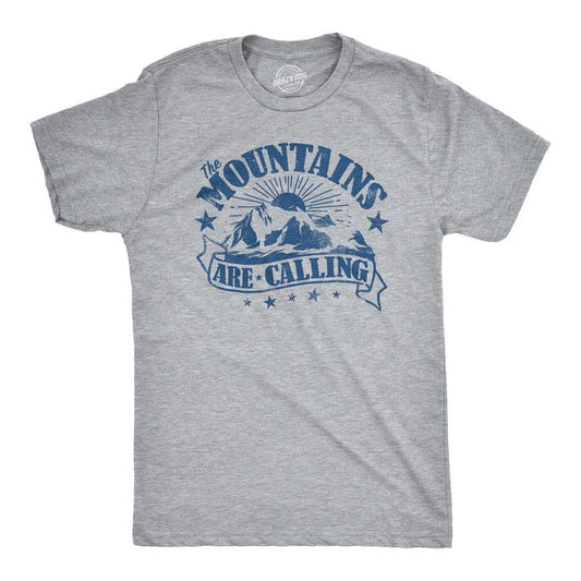 Mens The Mountains Are Calling Cool Sunset Vintage Rockies Funny Hiking Nature T shirt Mens Funny T Shirts Cool Tees Soft Stylish Casual Menswear Vintage Apparel for Men Funny Camping Short Sleeve Light Grey
