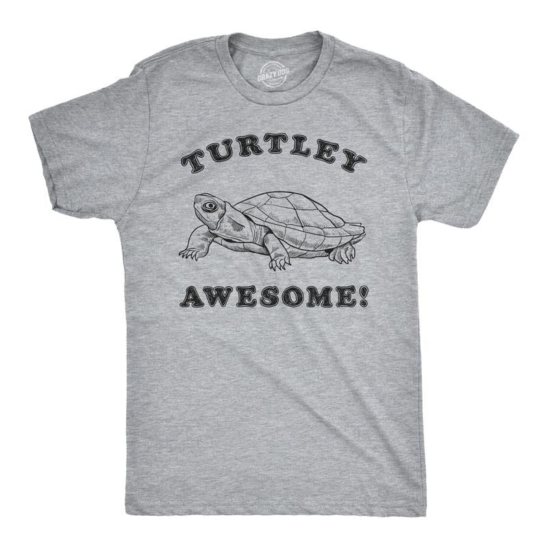 Mens Turtley Awesome T Shirt Funny Turtle Tee Cool Vintage Top Mens Funny T Shirts Cool Tees Soft Stylish Casual Menswear Funny Animal Short Sleeve Novelty Tees for Guys Light Grey