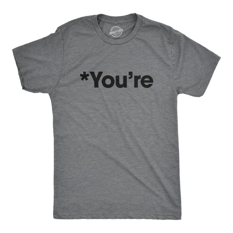 Mens You're T Shirt Funny Grammar Nerd Spelling Your Englisg Spelling Error Graphic Tee Mens Funny T Shirts Cool Tees Soft Stylish Casual Menswear Funny Sarcastic Short Sleeve Novelty Tees for Guys Dark Grey