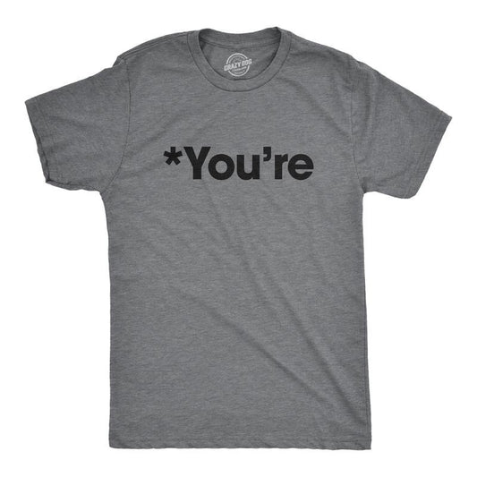 Mens You're T Shirt Funny Grammar Nerd Spelling Your Englisg Spelling Error Graphic Tee Mens Funny T Shirts Cool Tees Soft Stylish Casual Menswear Funny Sarcastic Short Sleeve Novelty Tees for Guys Dark Grey