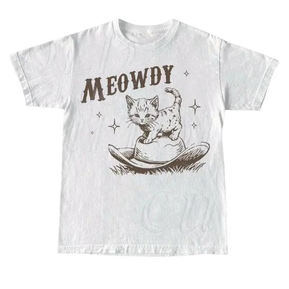 Meowdy Cute Kitten Cat Country Western Vintage T-Shirt, Retro 90s Cowgirl Rodeo Life Shirt, 2000s Cowboy Ranch Farm Life Shirt, Funny Cat, Y2k, Unisex T-Shirt, Gift For Men Women Menswear Top Underwear Tshirt Streetwear