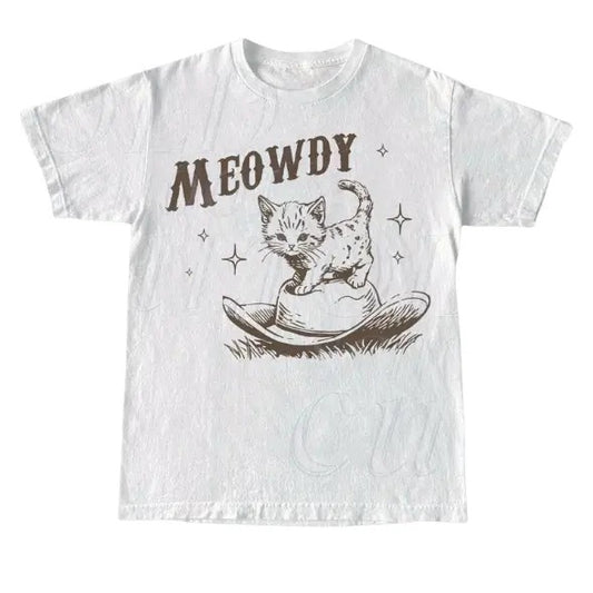 Meowdy Cute Kitten Cat Country Western Vintage T-Shirt, Retro 90s Cowgirl Rodeo Life Shirt, 2000s Cowboy Ranch Farm Life Shirt, Funny Cat, Y2k, Unisex T-Shirt, Gift For Men Women Menswear Top Underwear Tshirt Streetwear