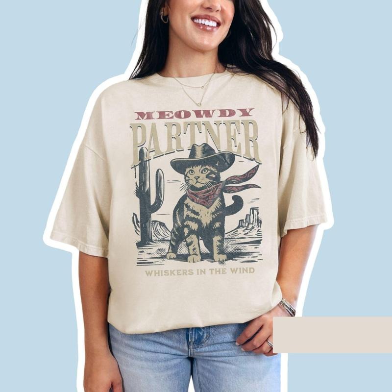 Meowdy Partner Cowboy Cat Shirt, Funny Vintage Western Cat Tee, Cyber Monday Special, Cowboy Cat Crewneck Sweatshirt, Cat Lover Gift Ideas