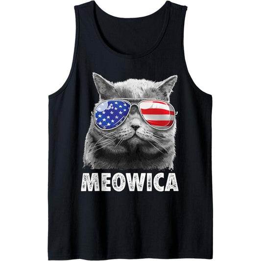 Meowica Cat 4th of July Merica Men Women USA American Flag Tank Top made in USA