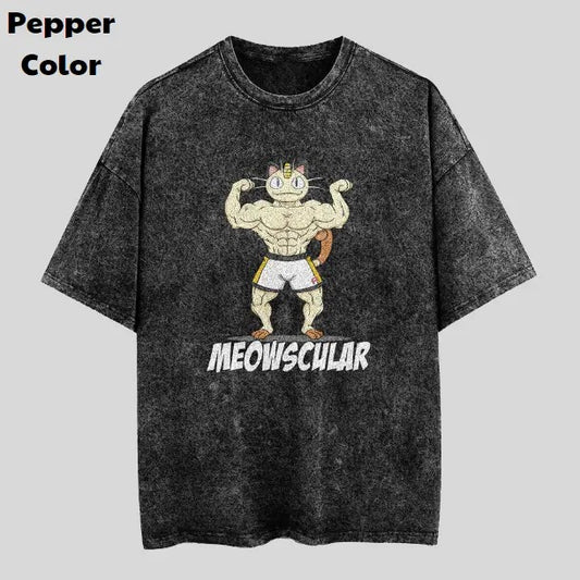 Meowscular Vintage Graphic Tees, Meowth T-Shirt, Pokemon Anime Shirt, Unisex Gym T-Shirt, Gift For Men Women, Menswear Womenswear Streetwear