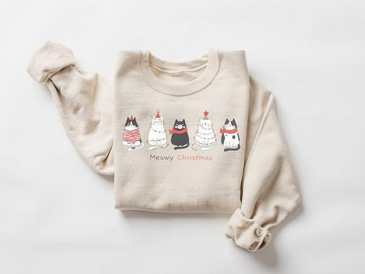 Meowy Christmas Sweatshirt,Happy Cat Year Shirt,Funny Christmas Cat Shirt,Cat Christmas Sweatshirt,Cats Sweatshirt,Cat Lover Christmas Shirtstyle{n002}2