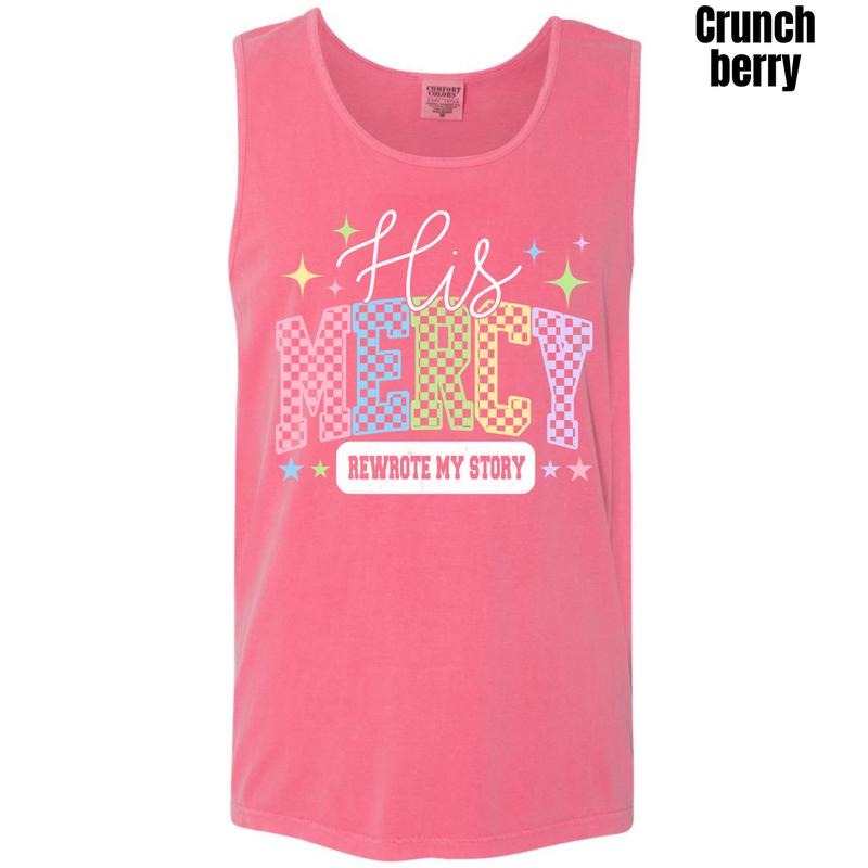 Mercy Rewrote My Story Checkered Comfort Colors Tank Top 'NLB'