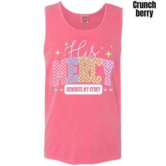 Mercy Rewrote My Story Checkered Comfort Colors Tank Top 'NLB'