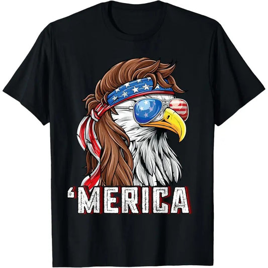 Merica USA American Flag Patriotic 4th of July Bald Eagle T-Shirt made in usa