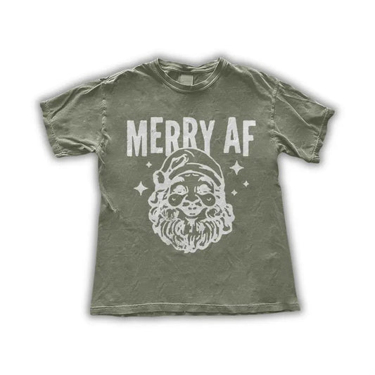 Merry AF Christmas T-Shirt - Funny Santa Graphic Tee Retro Holiday Vibes - Christmas Humor Shirt