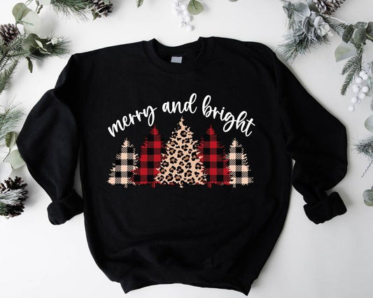 Merry And Bright Sweatshirt, Leopard Christmas Tree Hoodie, Cute Christmas Gift Sweater, Holiday Sweatshirt, Leopard Lover Xmas Gift Sweater.