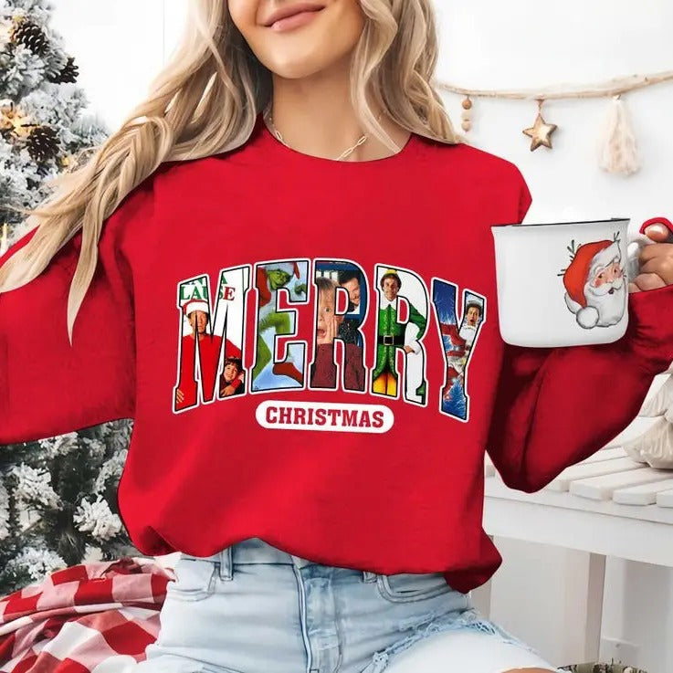Merry Christmas 90s Movies Crewneck, Vintage Christmas Movies Shirt, Retro Xmas Movies Shirt, Winter Tee, Xmas Hoodie Comfort Womenswear
