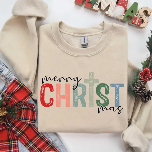 Merry Christmas Retro Unisex Cotton Sweatshirt, Christmas Jesus Sweatshirt, Jesus Christmas Sweatshirt, Religion Sweatshirt, Gift For Christian