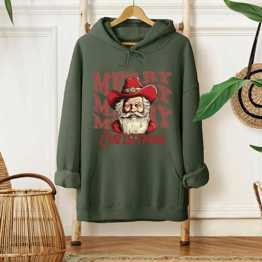 Merry Christmas Santa Cowboy T-Shirt - Unisex Fabric, Loose Fit, Retro Texas Santa Sweatshirt - Pullover