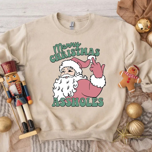 Merry Christmas Santa Sweatshirt, Inappropriate Xmas Hoodies, Funny Holiday Shirt, Dirty Humor Christmas Gift,Ugly Christmas Sweater