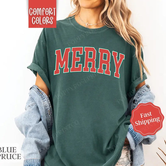 Merry Christmas Shirt Comfort Colors Holiday Tshirt,  Women's Holiday Tee
