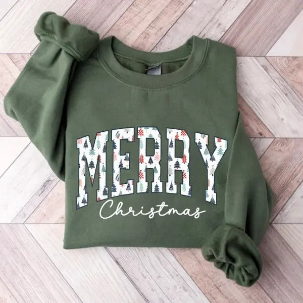 Merry Christmas Sweatshirt & T-Shirt, Festive Holiday Graphic Tee, Cozy Christmas Pullover, Perfect Seasonal Gift for Everyone Casual Classic