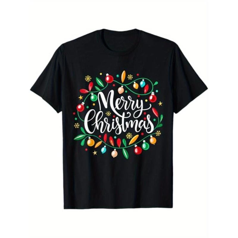 Merry Christmas T-Shirt for Men Women, Christmas Gift, Unsex Soft Fabric, Breathable, Comfortable Black Short Sleeve Tees Perfect for Autumn, Must-have Fashionable Tee Made in USA