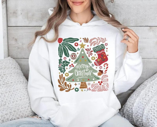 Merry Christmas Tree Sweatshirt, Retro Vintage Christmas Shirt, Hoodie , Unisex Sweater Pullover Tee Cotton Fit Polyester