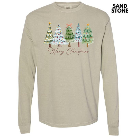 Merry Christmas Trees Long Sleeve Comfort Colors T-Shirt 'NLB'