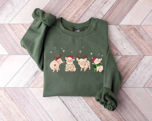 Merry Pigmas Sweatshirt, Christmas Pig Sweater, Christmas Pig Shirt, Pig Lover Gift T-Shirt, Funny Farmer Shirt, Hoodie and Sweater; T-shirt Cotton Menswear
