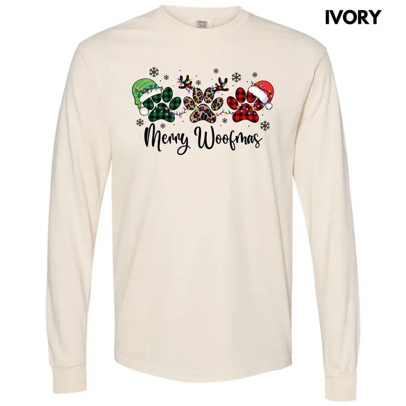 Merry WOOFmas Long Sleeve Comfort Colors T-Shirt 'NLB'