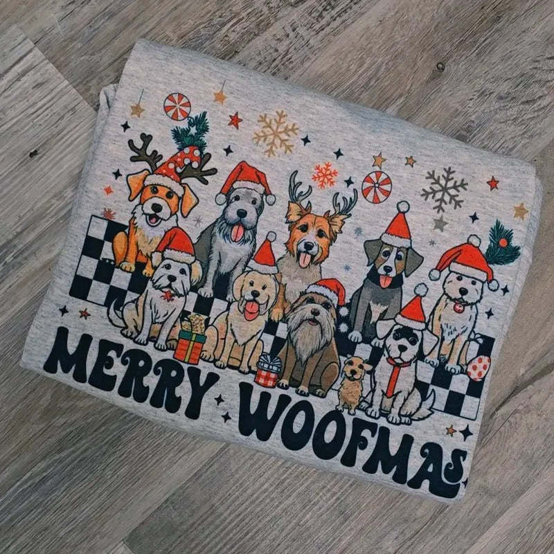 Merry Woofmas Dog Lovers Graphic Tee or Sweatshirt