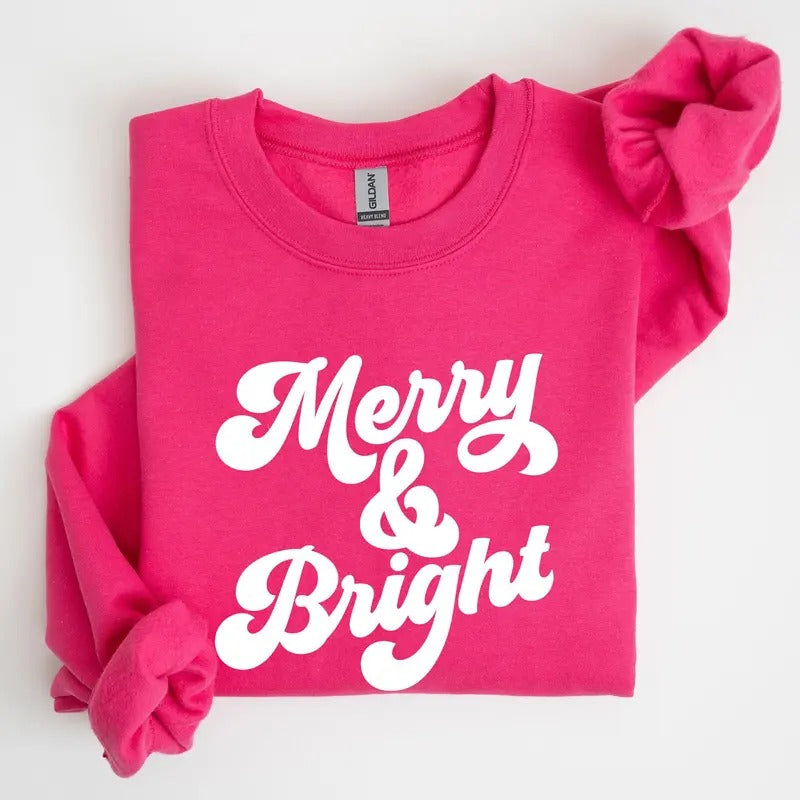 Merry and Bright, Classic Christmas, Winter, Santa, Xmas Sweatshirt, Women's Crew Neck, Crewneck