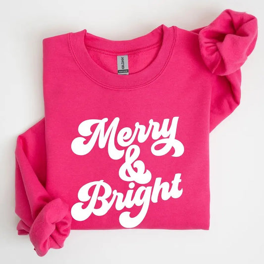 Merry and Bright, Classic Christmas, Winter, Santa, Xmas Sweatshirt, Women's Crew Neck, Crewneck