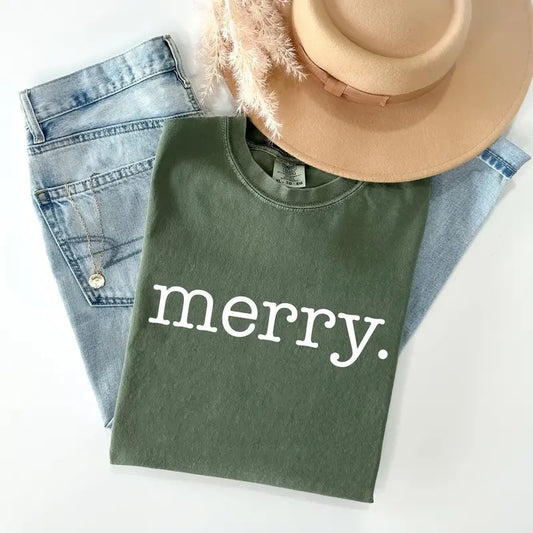 Merry, Classic Minimalist, Christmas, Winter, Snow, Santa, Xmas Tshirt, Christmas Comfort Colors Tshirt, Women's Graphic Tee, Xmas, Santa, Winter, Snow