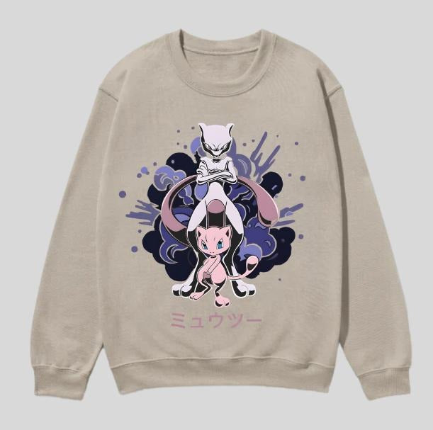 Mew & Mewtwo Shadowburst Sweatshirt, Mewtwo Shirt, Pokemon Graphic Tees, Unisex Anime Shirt Menswear Womenswear Streetwear