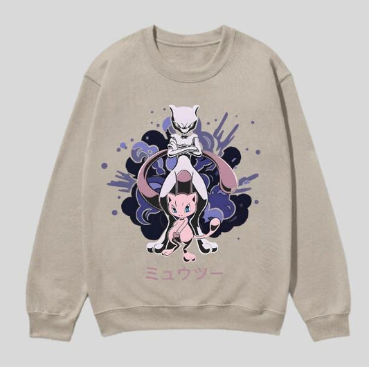 Mew & Mewtwo Shadowburst Sweatshirt, Mewtwo Shirt, Pokemon Graphic Tees, Unisex Anime Shirt Menswear Womenswear Streetwear