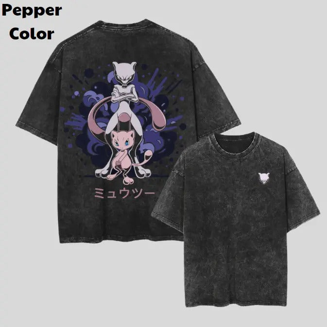Mew & Mewtwo Vintage Tee, Mewtwo 2-Sided T-Shirt, Pokemon Graphic Tees, Sweatshirt, Hoodie, Unisex Anime Shirt Menswear Womenswear Streetwear