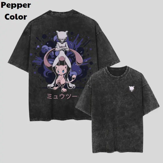 Mew & Mewtwo Vintage Tee, Mewtwo 2-Sided T-Shirt, Pokemon Graphic Tees, Sweatshirt, Hoodie, Unisex Anime Shirt Menswear Womenswear Streetwear