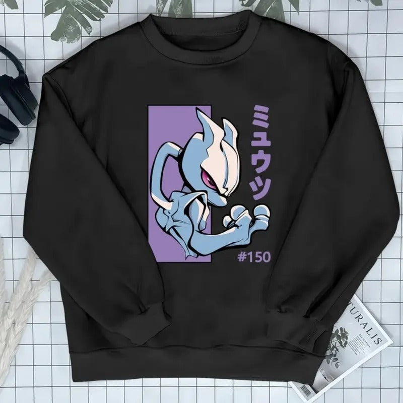 Mewtwo Unisex Sweatshirt Graphic Tee Monster Kawaii Shirt Mewtwo Gift Japanese Anime Shirt, Pokemon Shirt, Pokemon Merch, Manga Shirt, Pokemon for fan, Gift for him, Gift for her Menswear Top Streetwear Tshirt Sweaters Biker Hoodie Underwear