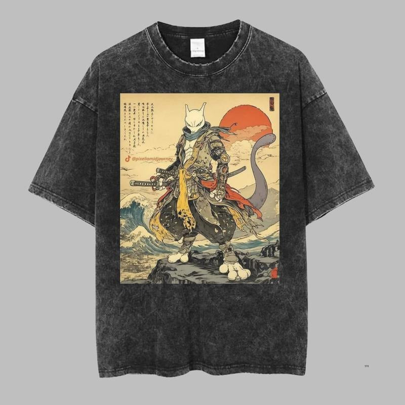 Mewtwo Vintage Tee, Pokemon Graphic Tee, Mewtwo Samurai T-Shirt, Anime Shirt, Gift For Pokenon Fans, Unisex Anime Gift For Menswear Womenswear Top