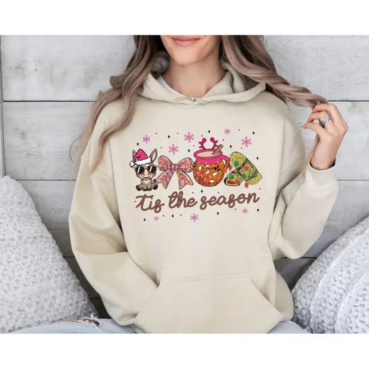 Mexican Christmas Sweatshirt, Coquette Christmas Tis The Season Shirt, Pan Dulce Christmas Tree Hoodie, Pink Christmas, Feliz Navidad, Tamales, Unisex Sweater Pullover Teestyle{n002}2