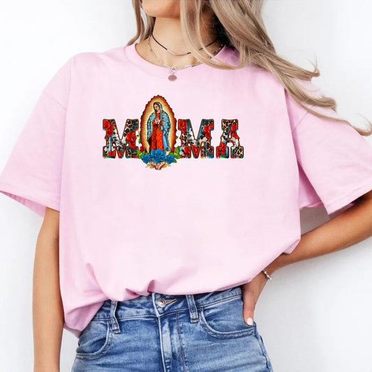 Mexican Mama Shirt, Mexican Mom With Virgen De Guadalupe Tshirt, Latin Culture Mom Tee, Mothers Day Gift, Regular Fit Short Sleeve Tee, Classic Streetwear