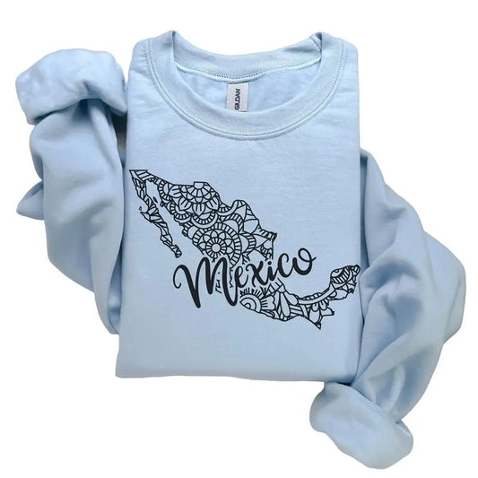 Mexico Floral Sweatshirt, Mexican States Sweater, Cute Latina Pride Sweater, Mexico Vacation Shirt, Spanish Latino Print Tops Casual Classic Cotton Fabric