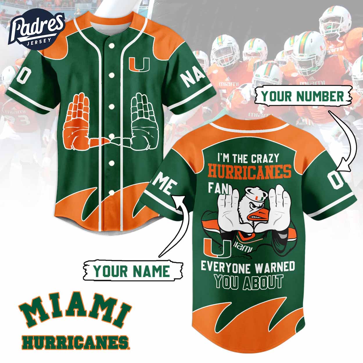 Miami Hurricanes Football Custom Baseball Jersey Style - Padres Jersey Oasis: Elevate Your Baseball Style Game