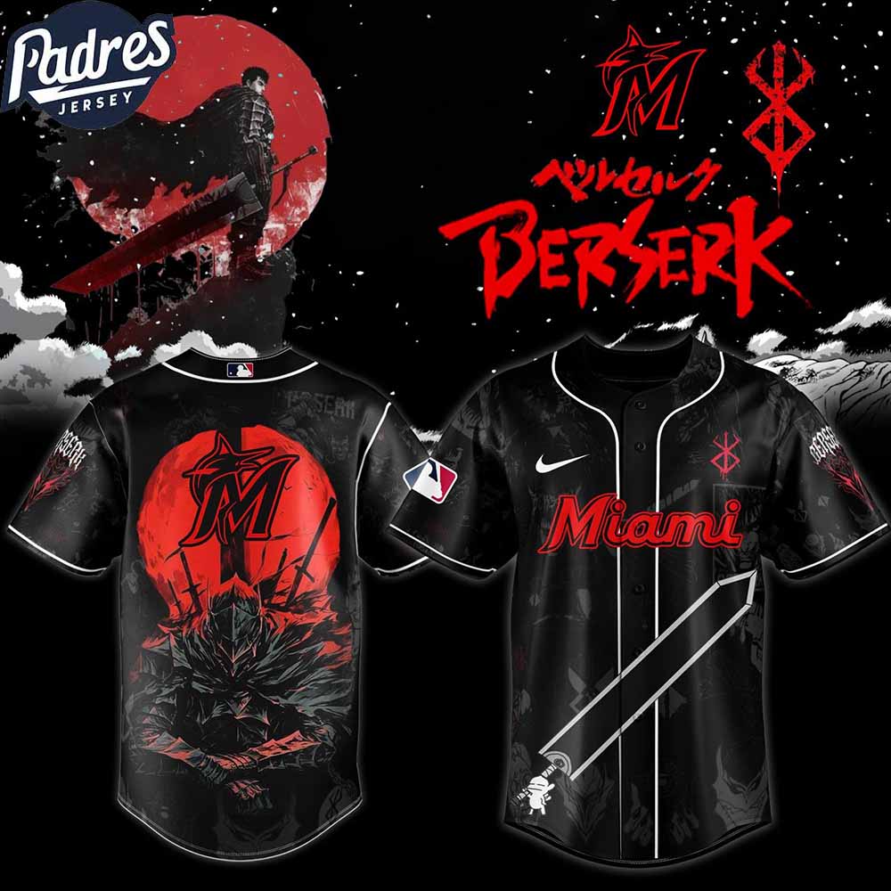 Miami Marlins MLB X Berserk Personalized Baseball Jersey - Padres Jersey Oasis: Elevate Your Baseball Style Game