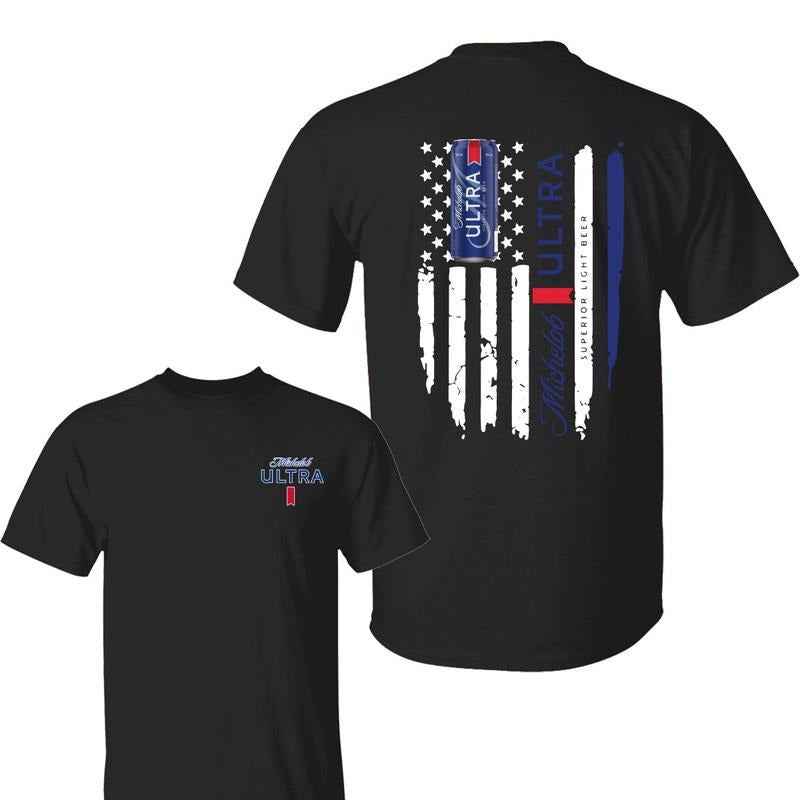 Michellob Ultra Shirt, Bold American Flag Design & Beer Can Graphic, Perfect for Beer Enthusiasts, Great for Casual Outings, Streetwear Menswear