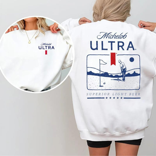 Michelob Ultra Golf Club 2_Sided Sweatshirt, Superior Light Beer Graphic Pullover, Vintage Golf Sweater for Beer Lovers