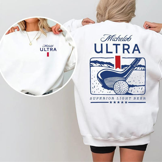 Michelob Ultra Golf Club Sweatshirt, Superior Light Beer Retro Graphic Pullover, Funny Beer Lover Gift for Men and Women