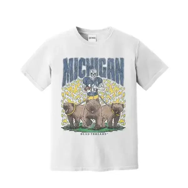 Michigan Wolverines NCAA Football Tee, Vintage College Graphic Football Shirt, Dead Man Retro Print Design, Gift For Fans University Football