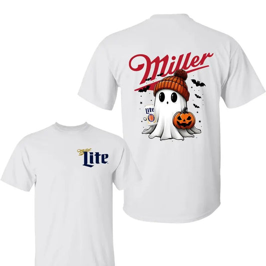 Miler Lite Ghost Cute Pumpkin Halloween Shirt, Miler Lite Tshirt, Pumpkin Sweatshirt, Halloween Shirt, Halloween Sweatshirt, Unisex Classic Cotton Tee with 2 Sided Graphic Print in All Sizes, For Women, For Men