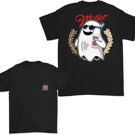 Miler Lite Ghost Halloween T-Shirt, Miler Lite Shirt , Halloween Trendy Shirt, Unisex Classic Cotton Tee with 2 Sided Graphic Print in All Sizes, For Women