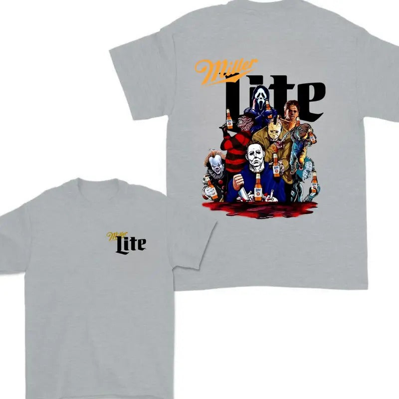 Miler Lite Horror Characters Halloween Shirt, Horror Movie Shirt, Miler Lite Tshirt,  Halloween Shirt, Unisex Classic Cotton Tee with 2 Sided